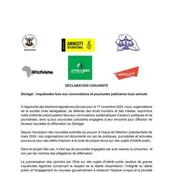 [Sénégal] Déclaration conjointe: Inquiétudes face aux convocations et poursuites judiciaires tous azimuts